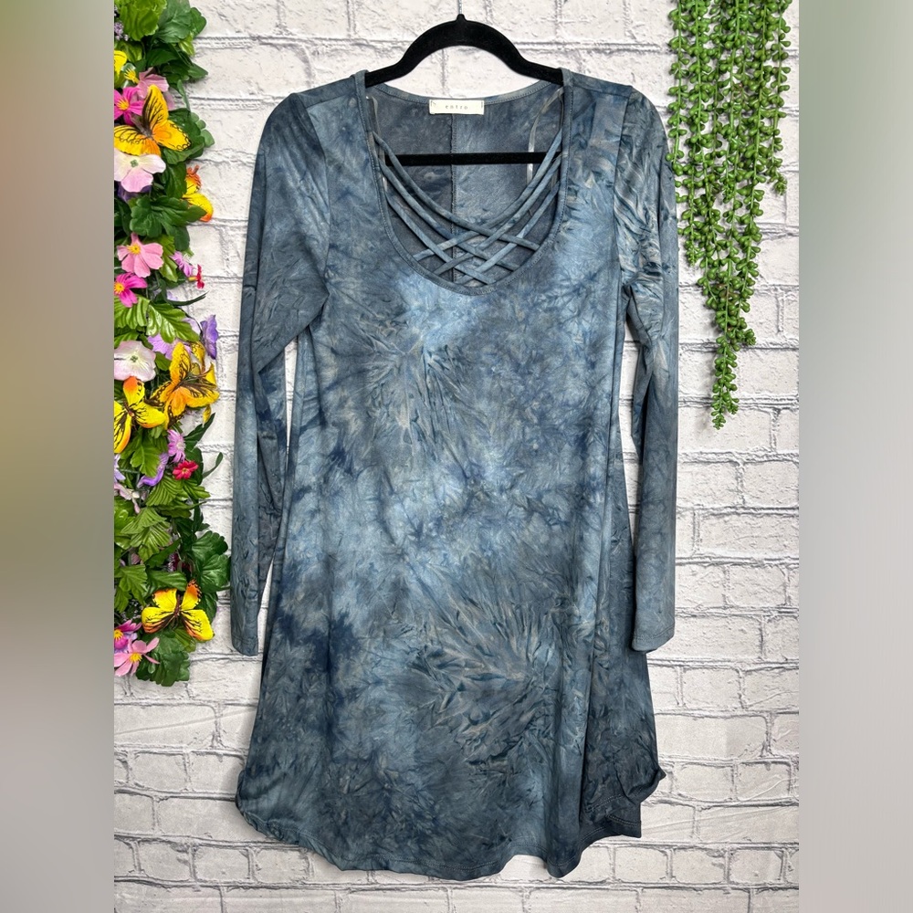 {💙2/$40💙NWOT Entro Long Sleeve Tie Dye Printed Faux Suede Dress Size Small - Picture 1 of 15